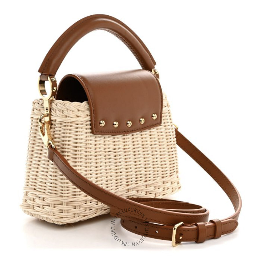 Túi Xách Đeo Chéo Louis Vuitton Rattan Calfskin Capucines Mini Brown MNGR821