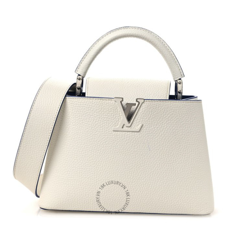 Túi Xách Đeo Chéo Louis Vuitton Taurillon Capucines BB White Blue NSBD354
