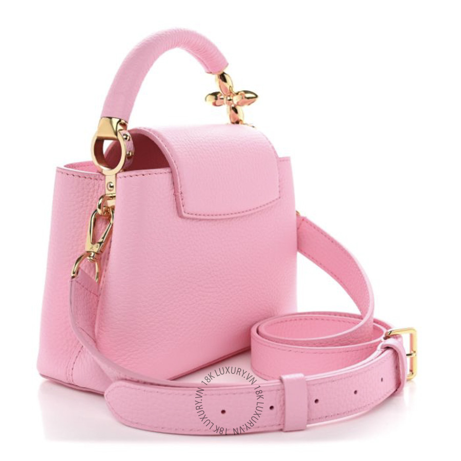 Túi Xách Đeo Chéo Louis Vuitton Taurillon Embellished Flower Handle Capucines Mini Marshmallow Pink MNGR641