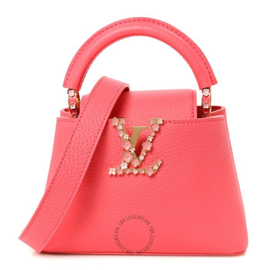 Túi xách đeo chéo Louis Vuitton Taurillon LV Bloom Capucines Mini Pink Sky FPNG543