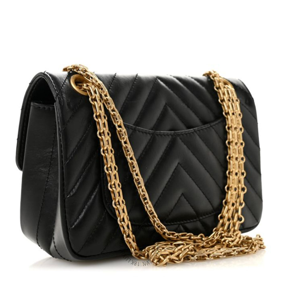 Túi Xách Đeo Chéo Mini Chanel Aged Calfskin Chevron Quilted 2.55 Reissue Mini Flap Black CVB233