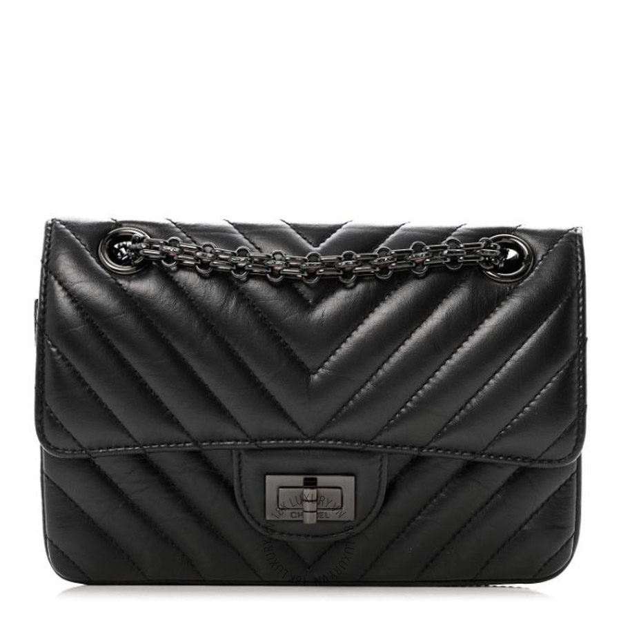 Túi Xách Đeo Chéo Mini Chanel Aged Calfskin Chevron Quilted 2.55 Reissue Mini Flap So Black CVB577
