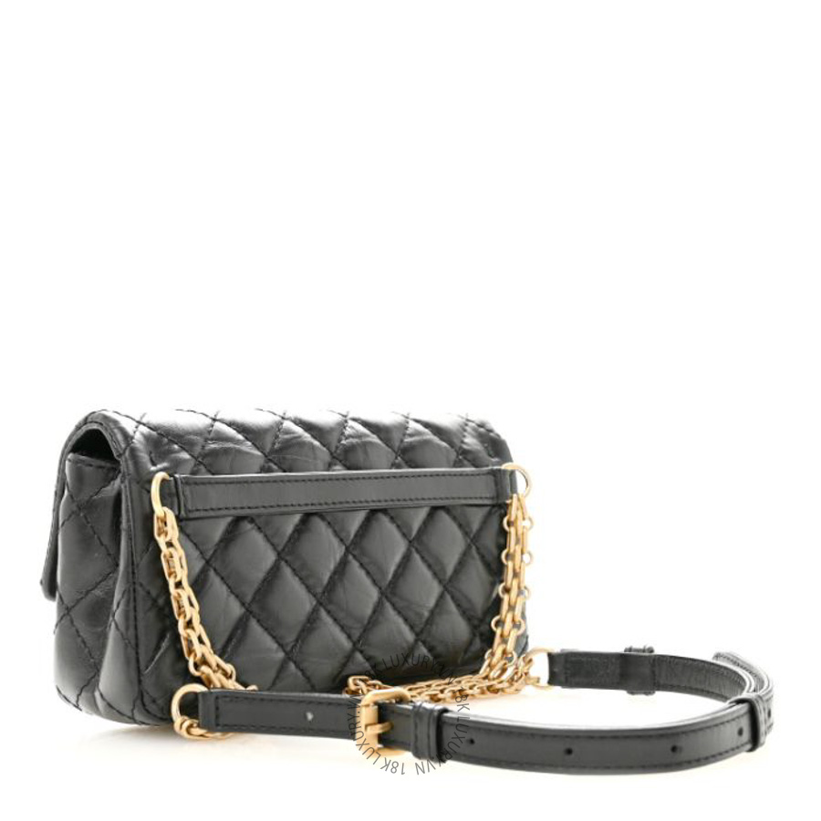 Túi Xách Đeo Chéo Mini Chanel Aged Calfskin Quilted 2.55 Reissue Chain Waist Bag Black CVB808