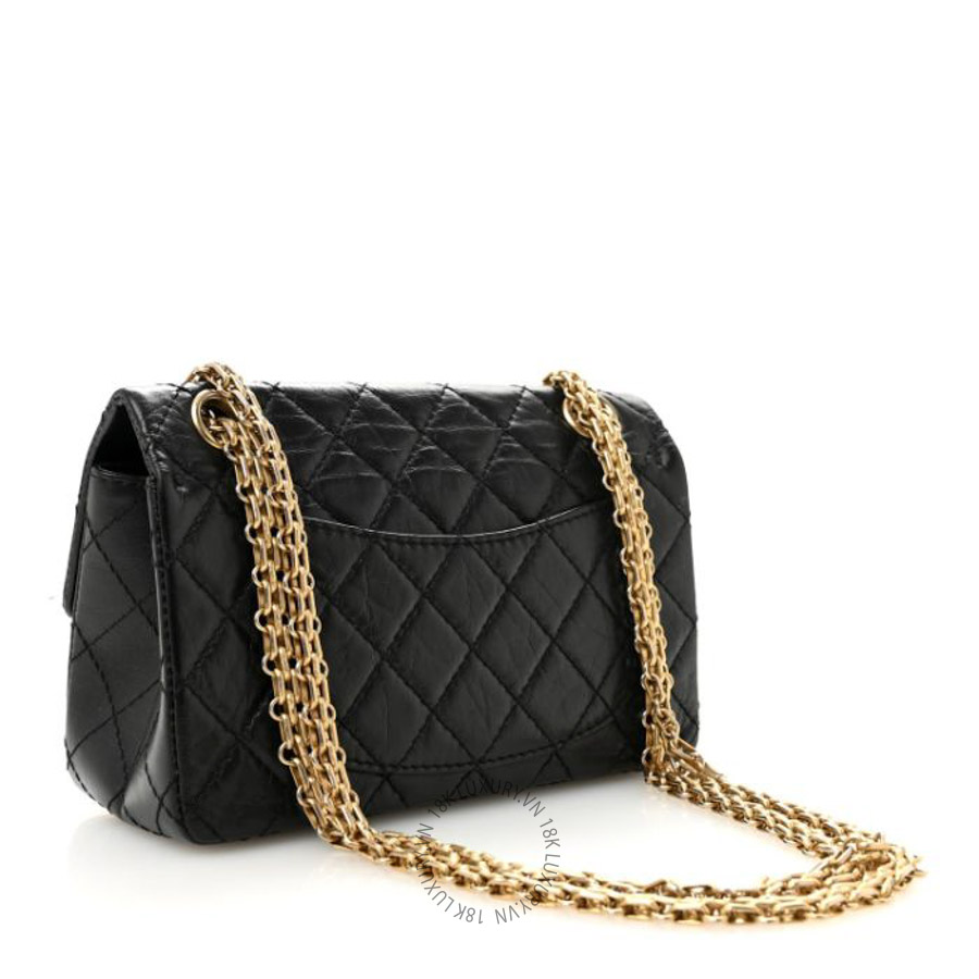 Túi Xách Đeo Chéo Mini Chanel Aged Calfskin Quilted 2.55 Reissue Mini Flap Black CVB1048
