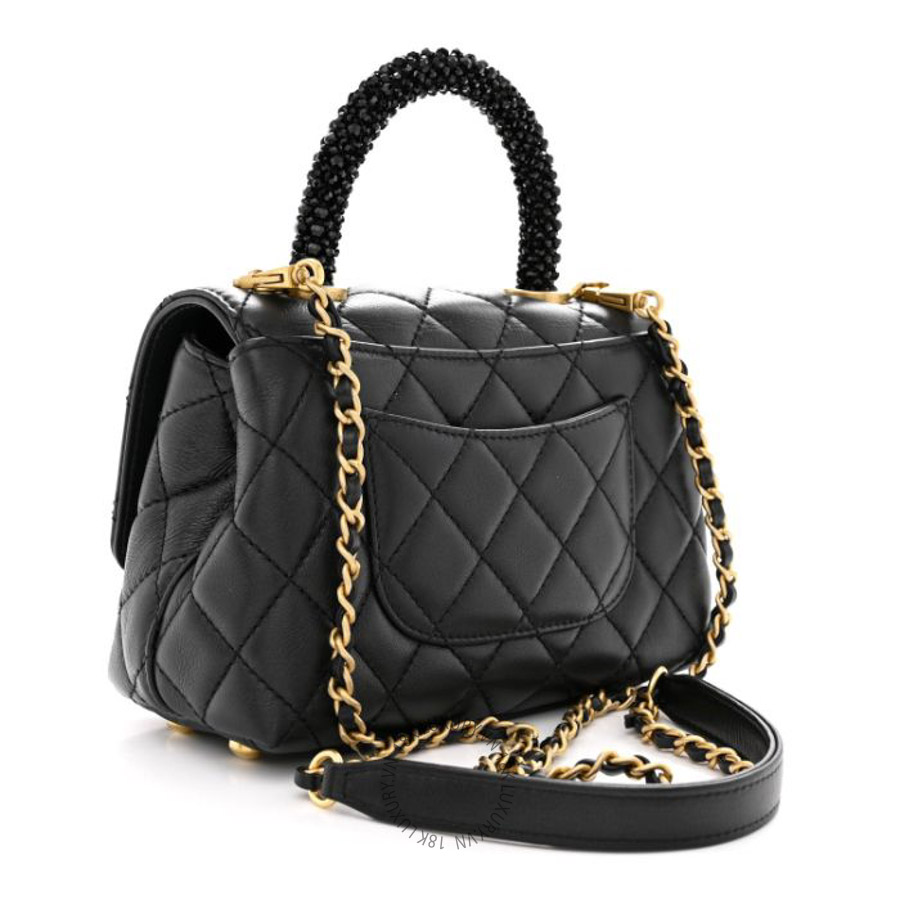 Túi Xách Đeo Chéo Mini Chanel Calfskin Crystal Quilted Extra Mini Coco Handle Flap Black CVB733