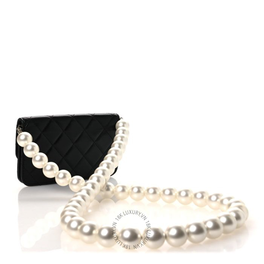 Túi Xách Đeo Chéo Mini Chanel Calfskin Quilted Mini Maxi Pearls Wallet On Chain WOC Black CVB986