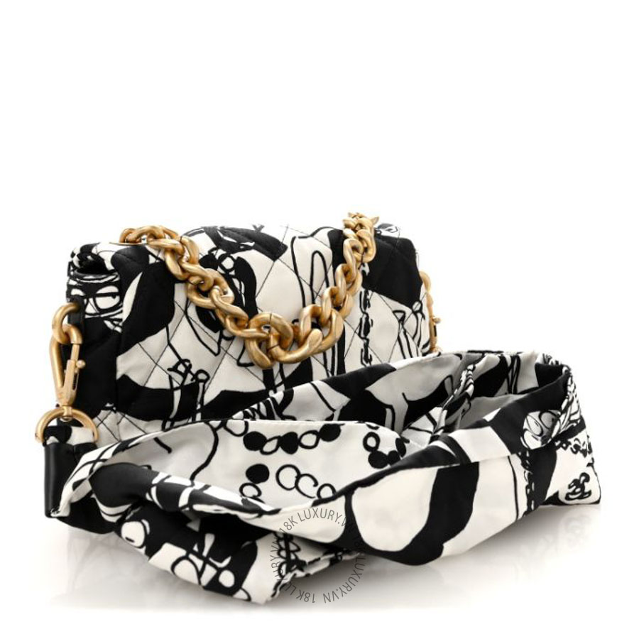 Túi Xách Đeo Chéo Mini Chanel Canvas Printed Deer Coco Mini Single Flap White Black CVB1057