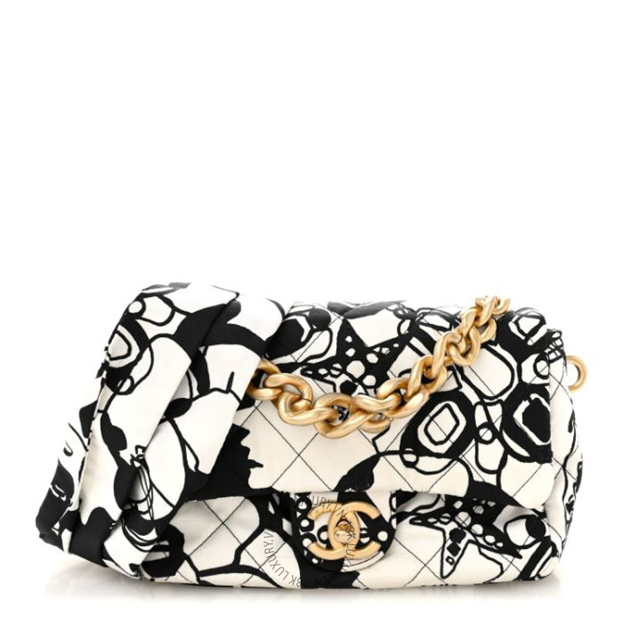 Túi Xách Đeo Chéo Mini Chanel Canvas Printed Deer Coco Mini Single Flap White Black CVB1057