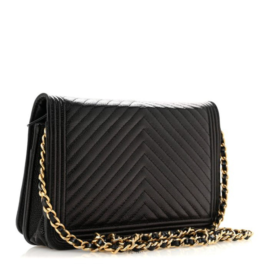 Túi Xách Đeo Chéo Mini Chanel Caviar Chevron Quilted Boy Wallet On Chain WOC Black CVB1096