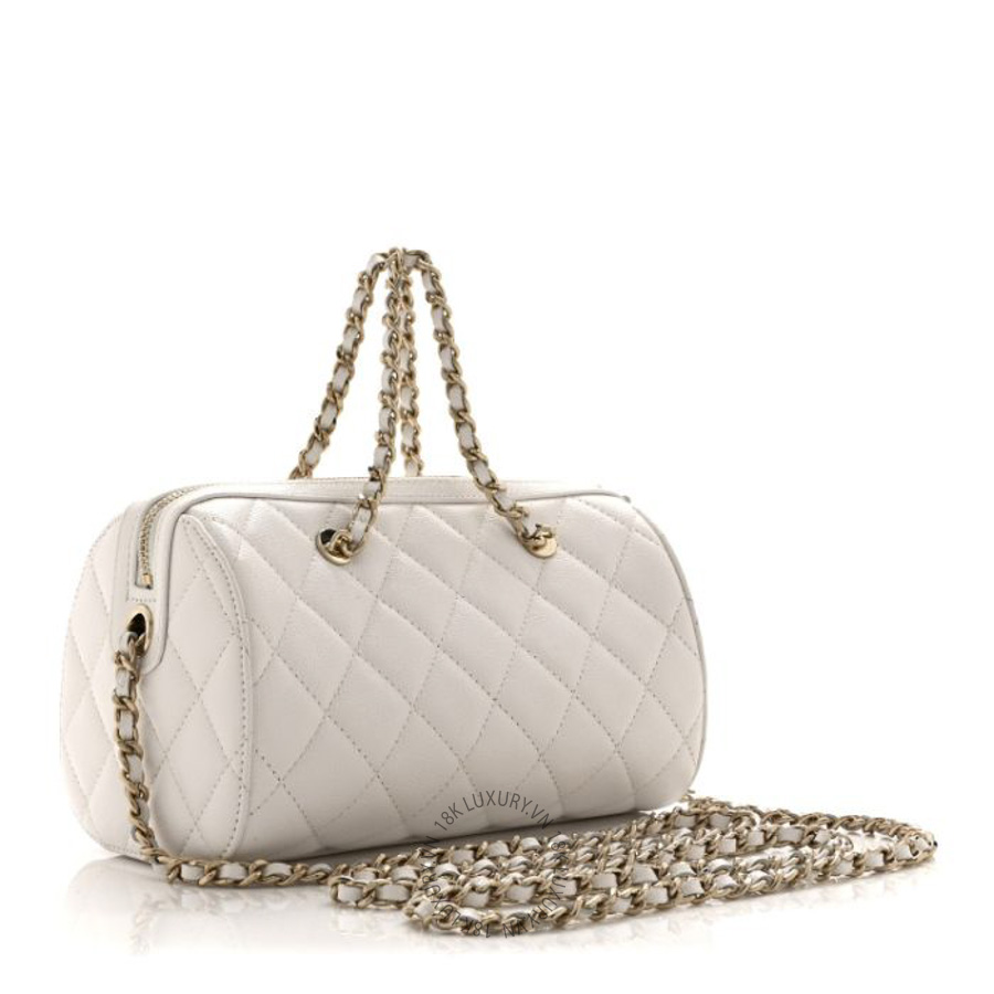 Túi Xách Đeo Chéo Mini Chanel Caviar Quilted Barrel Clutch With Chain White CVB786