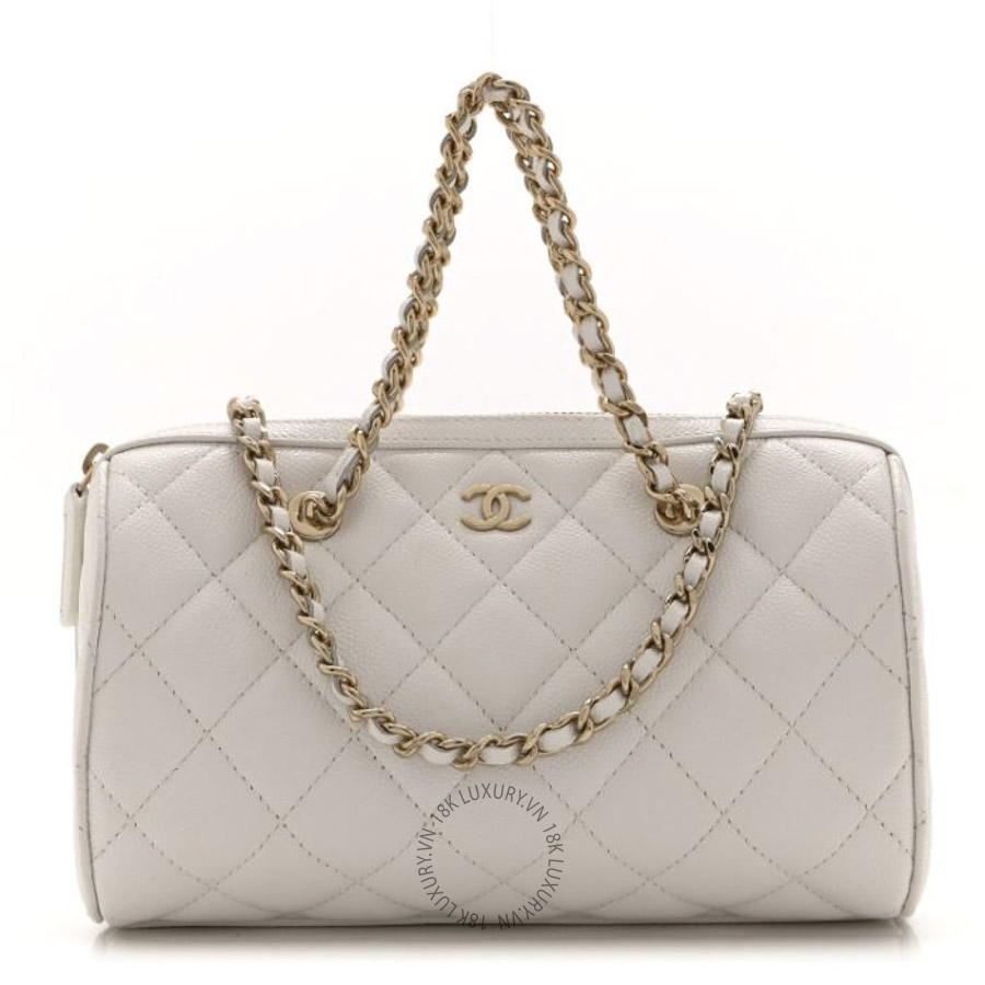 Túi Xách Đeo Chéo Mini Chanel Caviar Quilted Barrel Clutch With Chain White CVB786