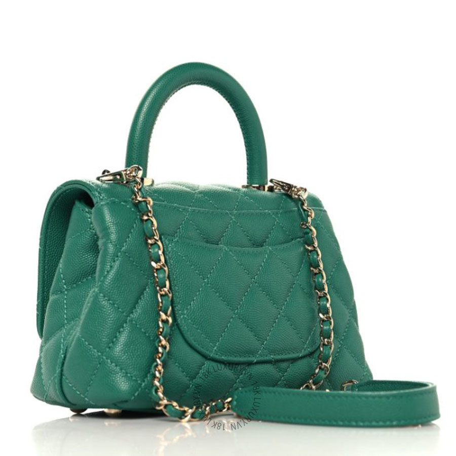 Túi Xách Đeo Chéo Mini Chanel Caviar Quilted Extra Mini Coco Handle Flap Green CVB1155