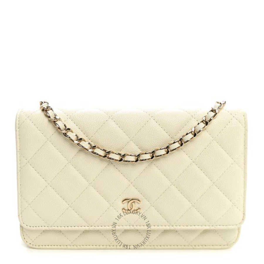 Túi Xách Đeo Chéo Mini Chanel Caviar Quilted Wallet on Chain WOC White CVB072