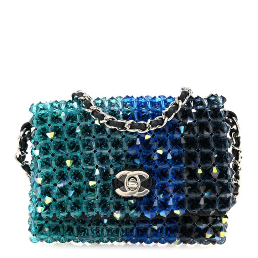 Túi Xách Đeo Chéo Mini Chanel Crystal Mini Flap Blue Green CVB1053