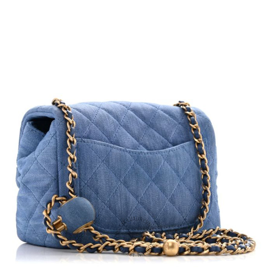 Túi Xách Đeo Chéo Mini Chanel Denim Quilted Mini Pearl Crush Flap Blue CVB646