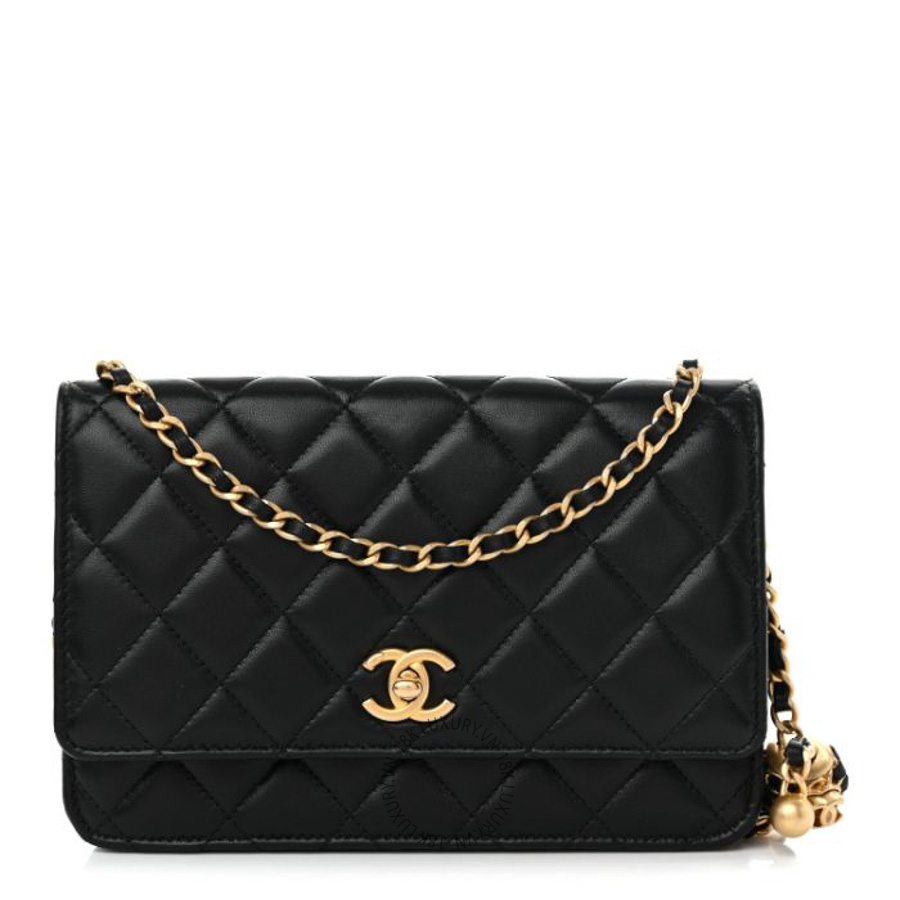 Túi Xách Đeo Chéo Mini Chanel Lambskin Quilted CC Pearl Crush Wallet on Chain WOC Black CVB732