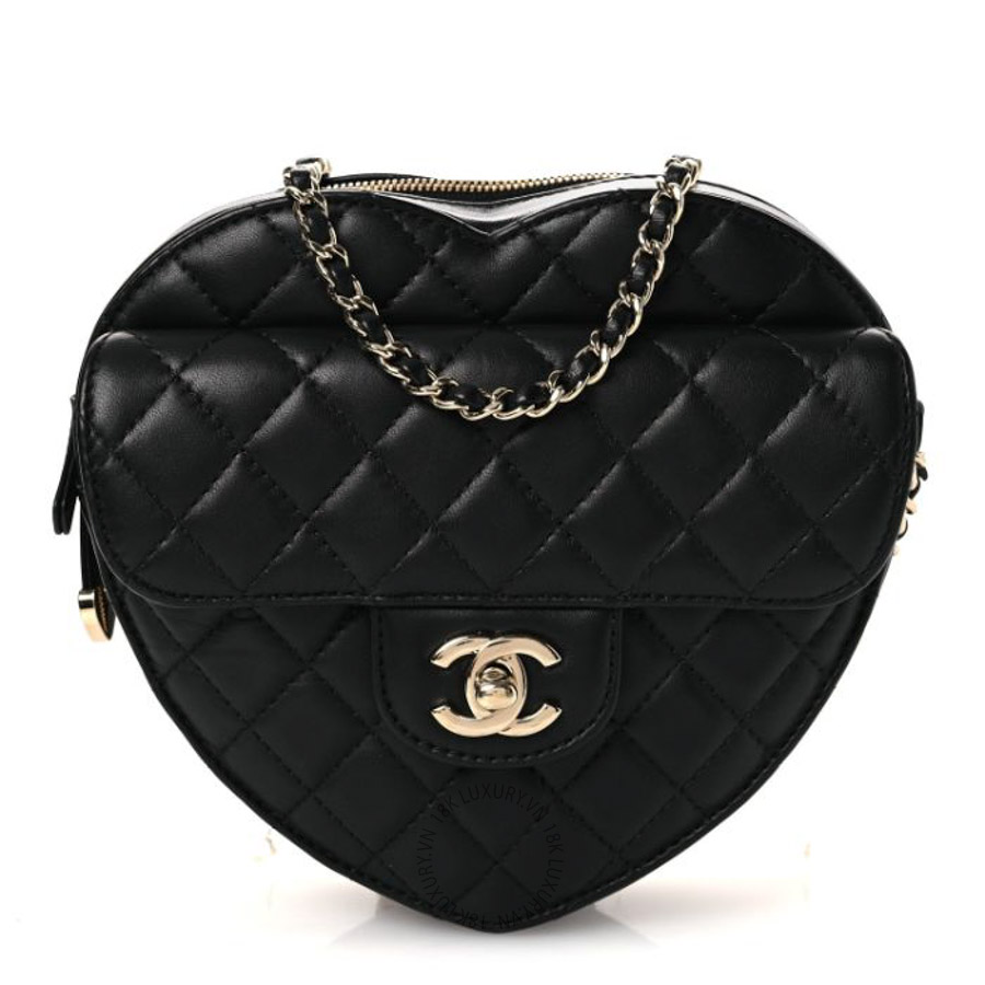 Túi Xách Đeo Chéo Mini Chanel Lambskin Quilted Large CC In Love Heart Bag Black CVB727