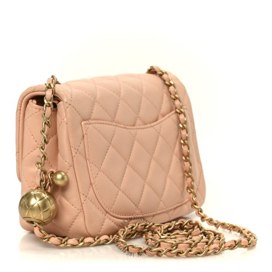 Túi Xách Đeo Chéo Mini Chanel Lambskin Quilted Mini Pearl Crush Flap Light Orange CVB191