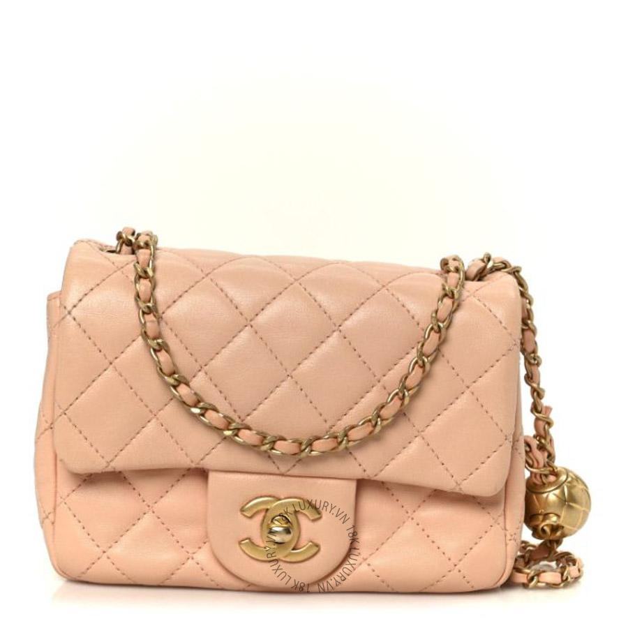 Túi Xách Đeo Chéo Mini Chanel Lambskin Quilted Mini Pearl Crush Flap Light Orange CVB191