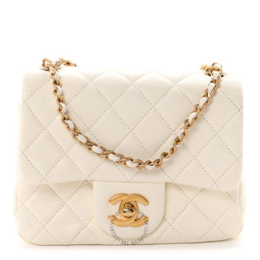 Túi Xách Đeo Chéo Mini Chanel Lambskin Quilted Mini Pearl Crush Flap White CVB255