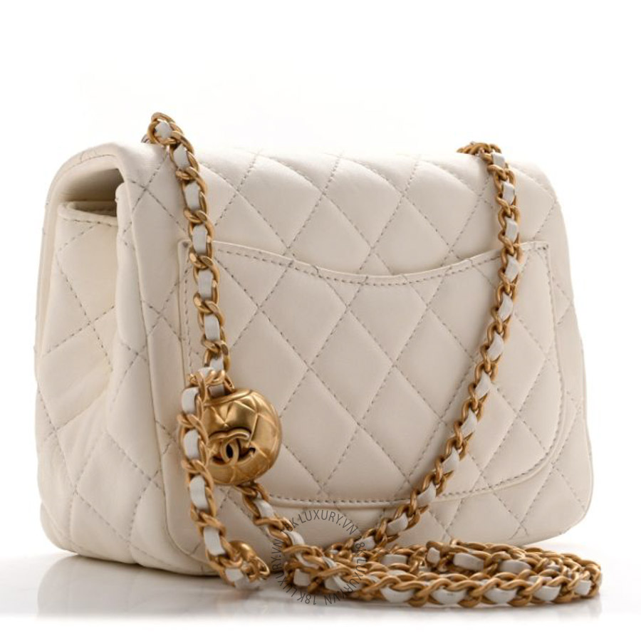 Túi Xách Đeo Chéo Mini Chanel Lambskin Quilted Mini Pearl Crush Flap White CVB654