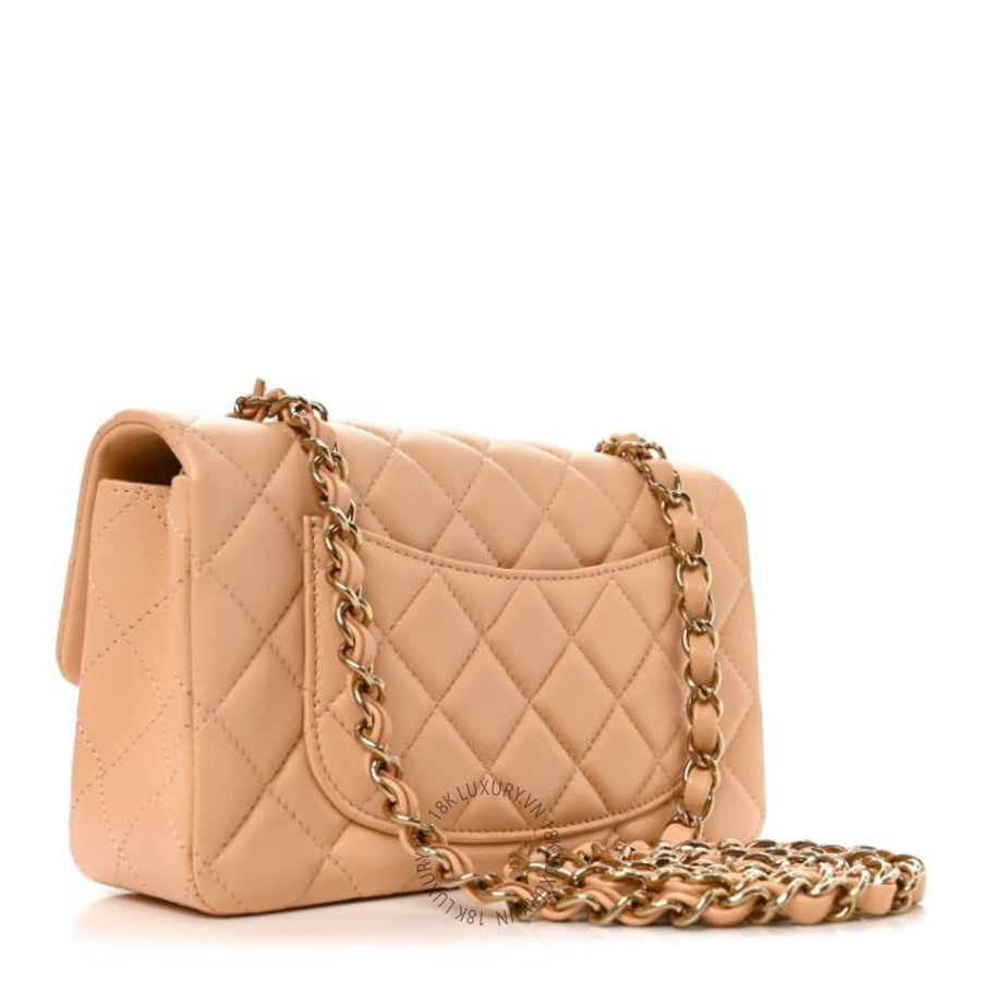 Túi Xách Đeo Chéo Mini Chanel Lambskin Quilted Mini Rectangular Flap Beige CVB773