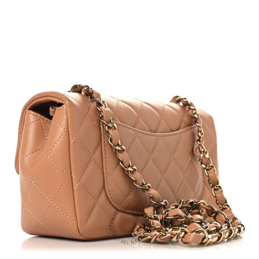 Túi Xách Đeo Chéo Mini Chanel Lambskin Quilted Mini Rectangular Flap Brown CVB1136