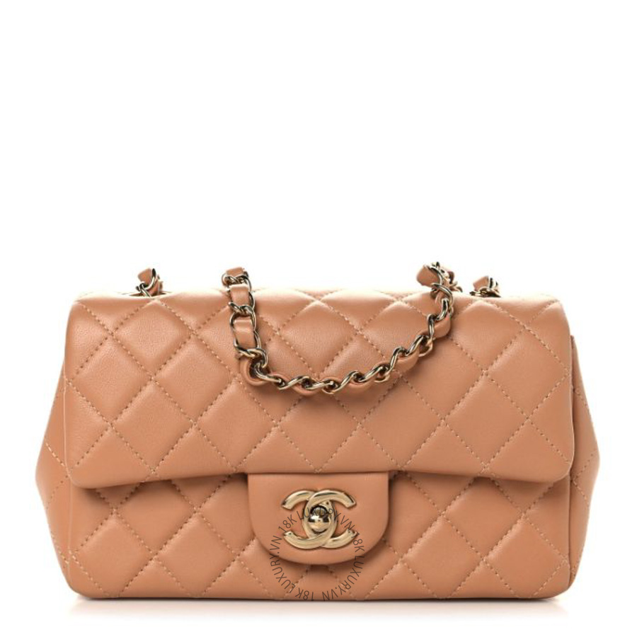 Túi Xách Đeo Chéo Mini Chanel Lambskin Quilted Mini Rectangular Flap Brown CVB1136