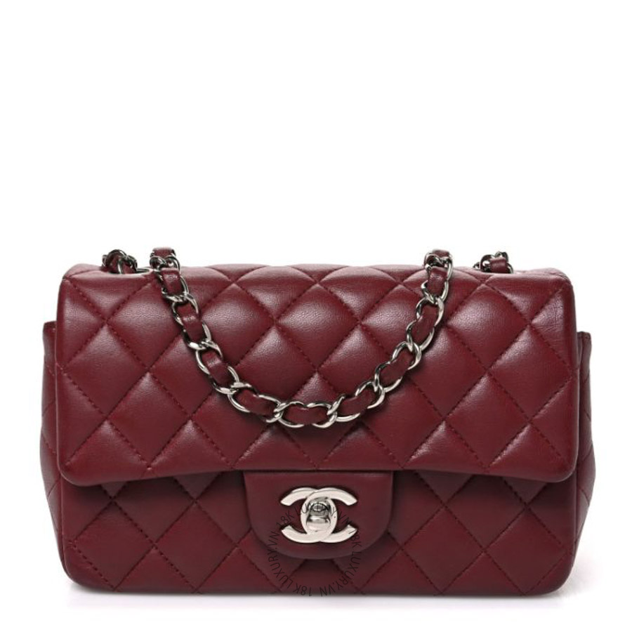 Túi Xách Đeo Chéo Mini Chanel Lambskin Quilted Mini Rectangular Flap Burgundy CVB1131