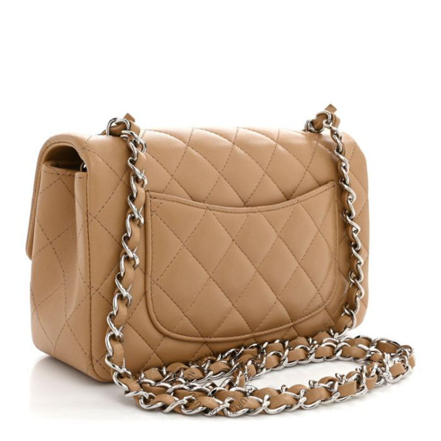 Túi Xách Đeo Chéo Mini Chanel Lambskin Quilted Mini Rectangular Flap Dark Beige CVB006
