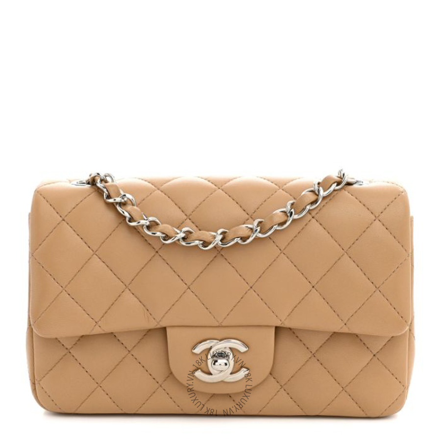 Túi Xách Đeo Chéo Mini Chanel Lambskin Quilted Mini Rectangular Flap Dark Beige CVB006