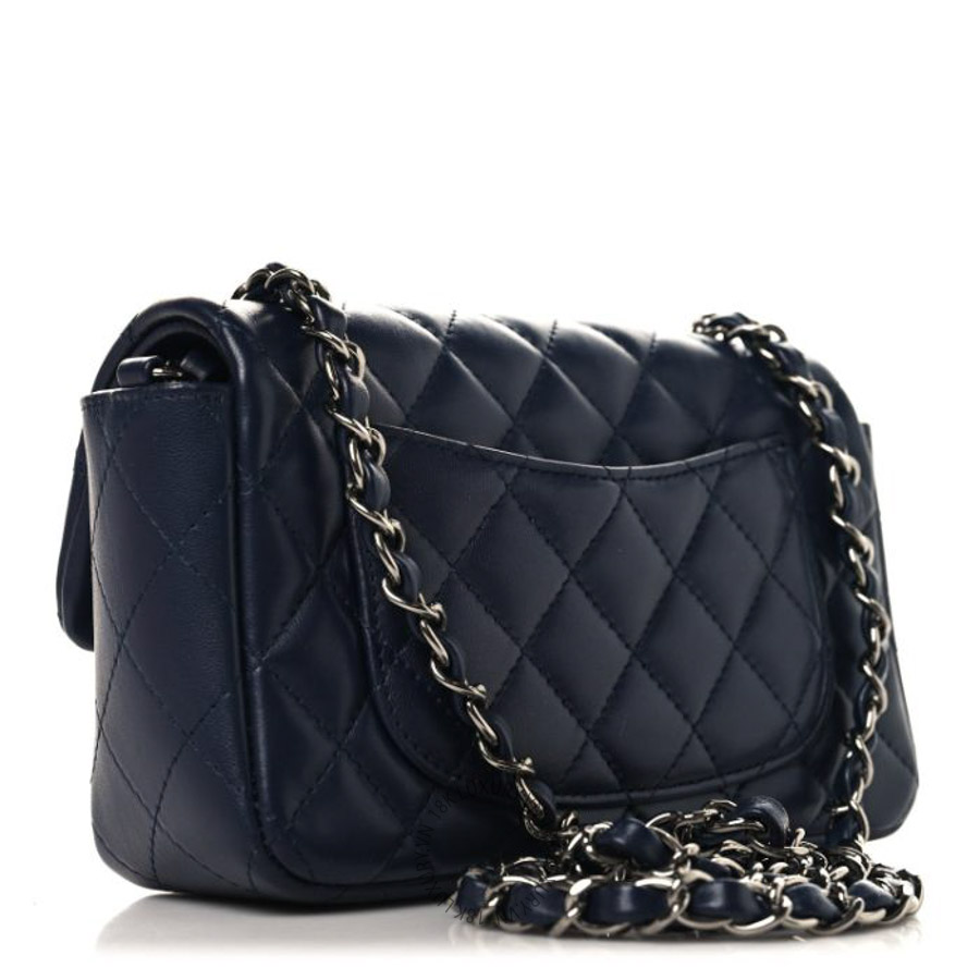 Túi Xách Đeo Chéo Mini Chanel Lambskin Quilted Mini Rectangular Flap Dark Navy Blue CVB1055