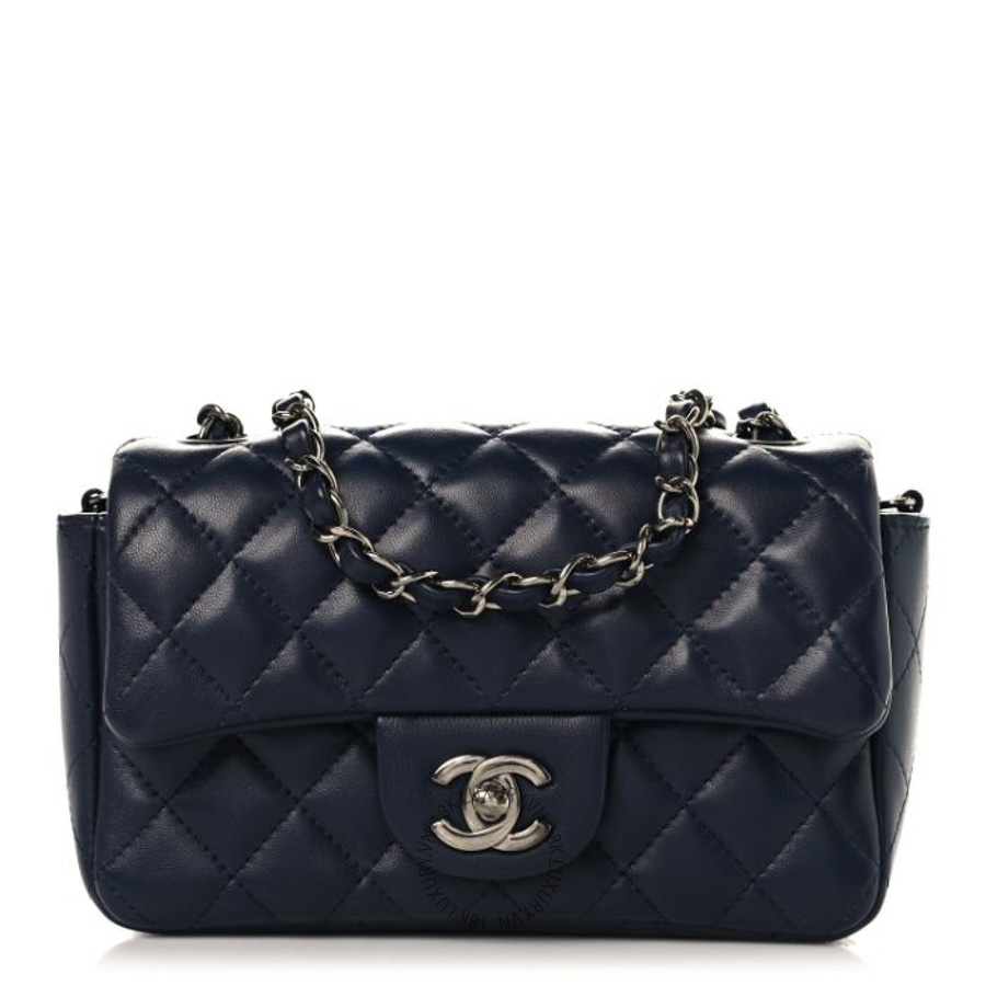 Túi Xách Đeo Chéo Mini Chanel Lambskin Quilted Mini Rectangular Flap Dark Navy Blue CVB1055