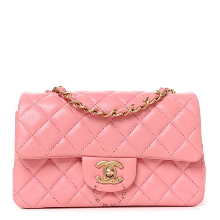 Túi Xách Đeo Chéo Mini Chanel Lambskin Quilted Mini Rectangular Flap Pink CVB939