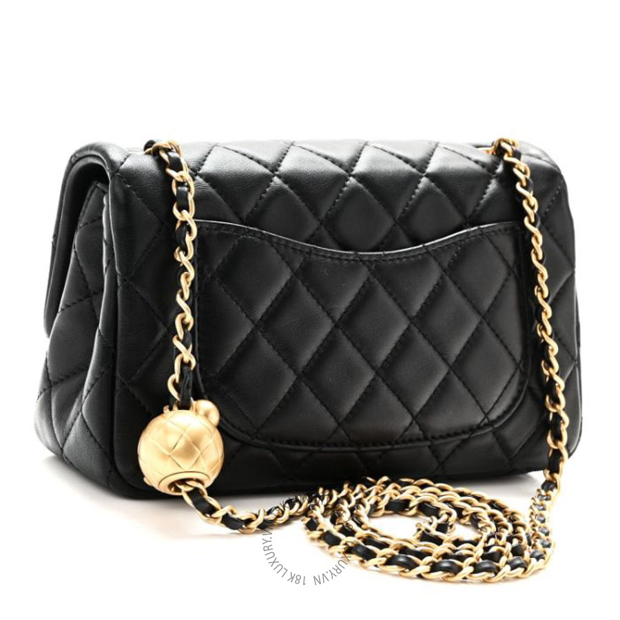 Túi Xách Đeo Chéo Mini Chanel Lambskin Quilted Mini Rectangular Pearl Crush Flap Black CVB1065