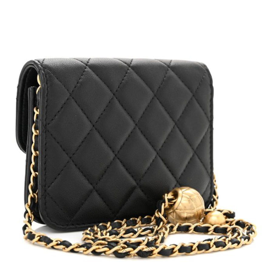 Túi Xách Đeo Chéo Mini Chanel Lambskin Quilted Pearl Crush Flap With Chain Black CVB492
