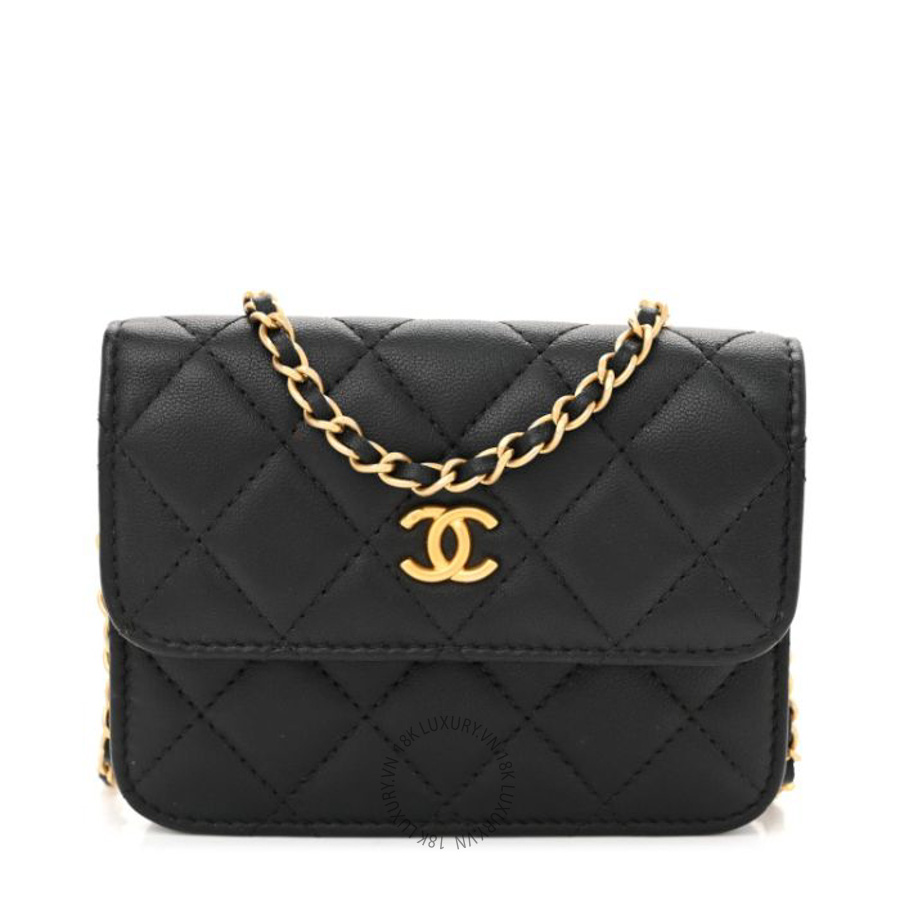 Túi Xách Đeo Chéo Mini Chanel Lambskin Quilted Pearl Crush Flap With Chain Black CVB492
