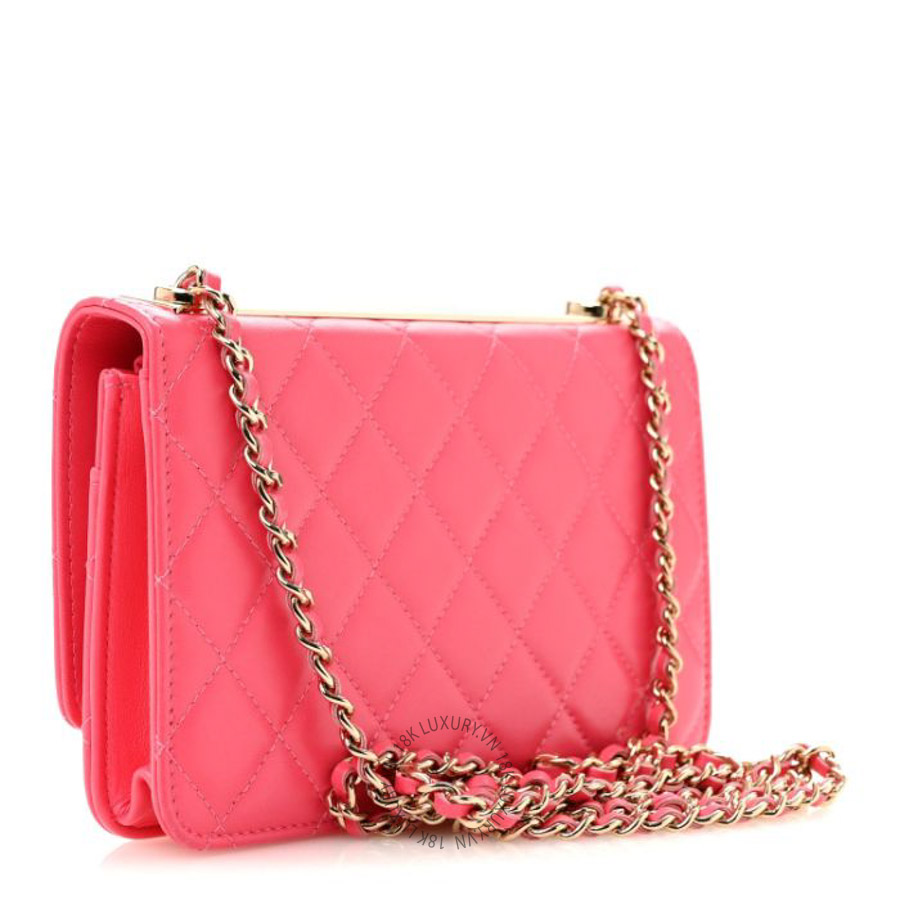 Túi Xách Đeo Chéo Mini Chanel Lambskin Quilted Trendy CC Wallet On Chain WOC Pink CVB1082