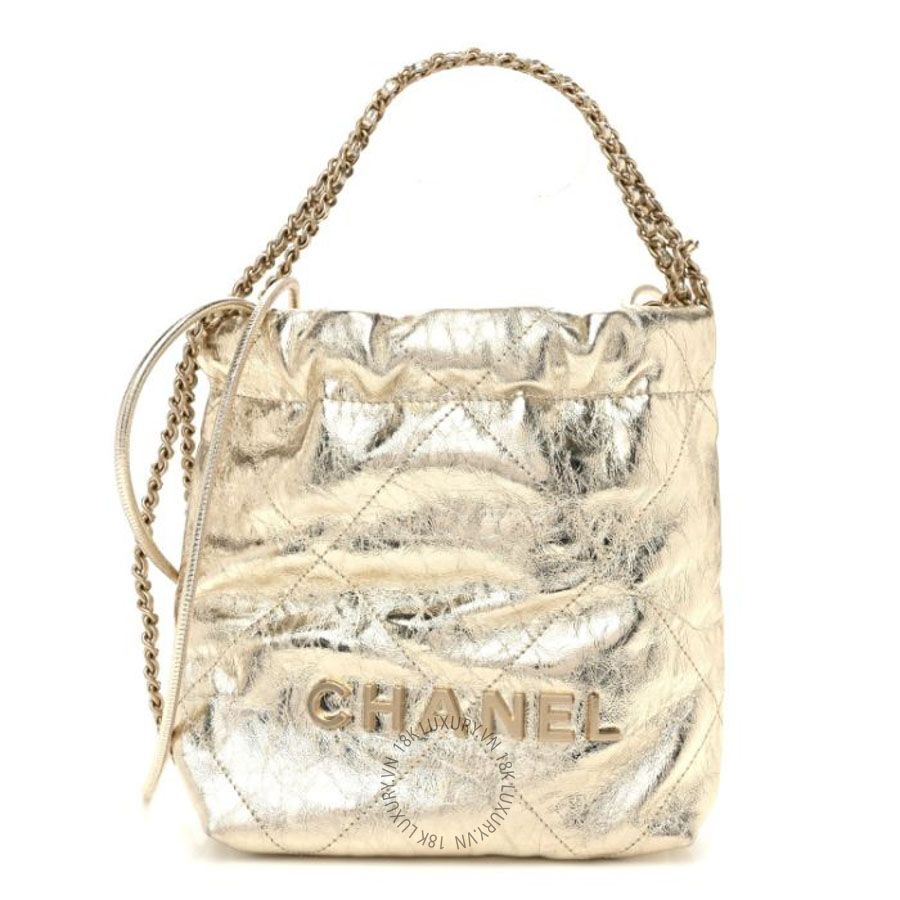 Túi Xách Đeo Chéo Mini Chanel Metallic Calfskin Quilted Mini Chanel 22 Golden CVB1056