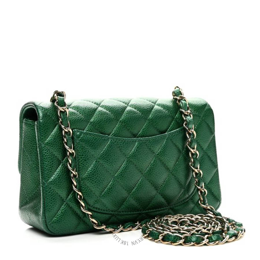 Túi Xách Đeo Chéo Mini Chanel Metallic Caviar Quilted Mini Rectangular Flap Green CVB994