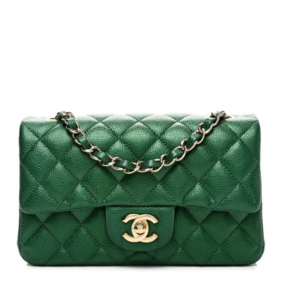 Túi Xách Đeo Chéo Mini Chanel Metallic Caviar Quilted Mini Rectangular Flap Green CVB994