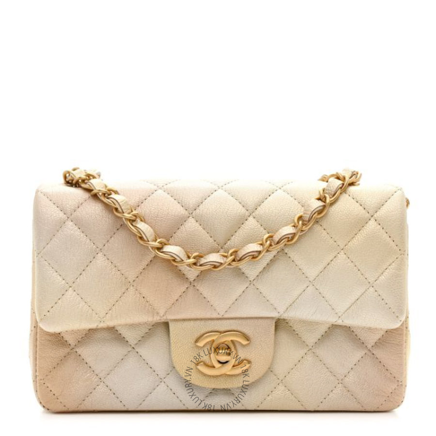 Túi Xách Đeo Chéo Mini Chanel Metallic Goatskin Quilted Mini Rectangular Flap Gold CVB971