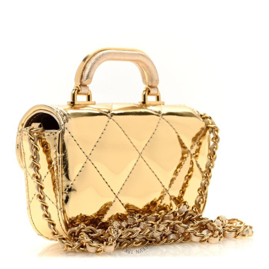 Túi Xách Đeo Chéo Mini Chanel Mirror Metallic Calfskin Quilted Mini Top Handle Flap Gold CVB1101