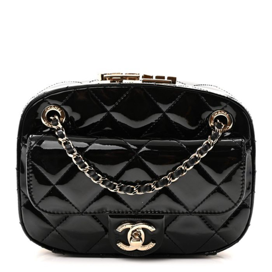 Túi Xách Đeo Chéo Mini Chanel Patent Calfskin Quilted Mini Camera Case Black CVB1063