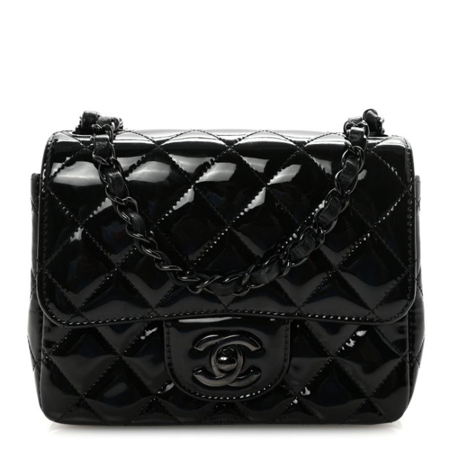 Túi Xách Đeo Chéo Mini Chanel Patent Calfskin Quilted Mini Square Flap So Black CVB386
