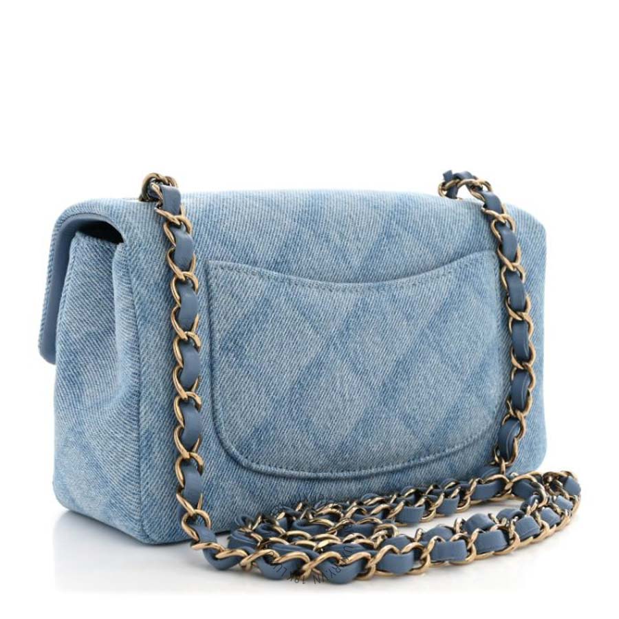 Túi Xách Đeo Chéo Mini Chanel Printed Denim Quilted Mini Rectangular Flap Light Blue CVB098