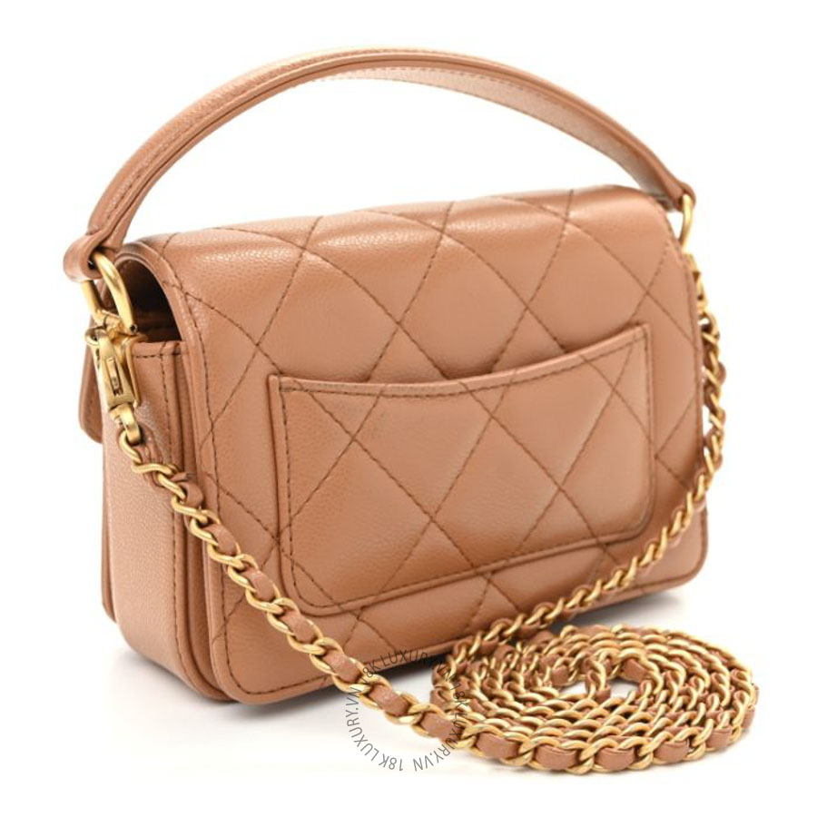 Túi Xách Đeo Chéo Mini Chanel Shiny Caviar Quilted Mini Top Handle Flap Bag Camel CVB1058