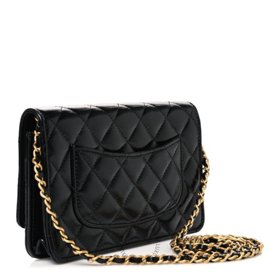 Túi Xách Đeo Chéo Mini Chanel Shiny Lambskin Quilted CC Bow Wallet on Chain WOC Black CVB972