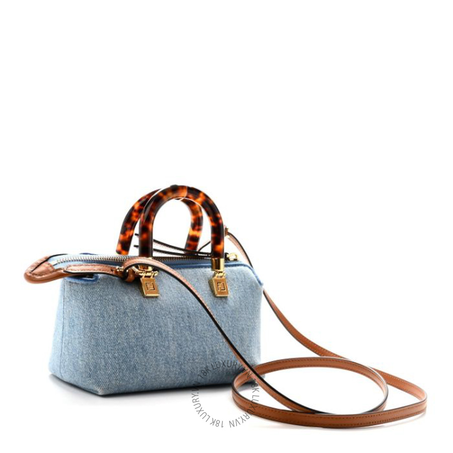 Túi xách đeo chéo mini Fendi Denim Vitello King Plexiglass Logo Embroidered Mini By The Way Top Handle Boston Bag Denim Cuoio TFD329