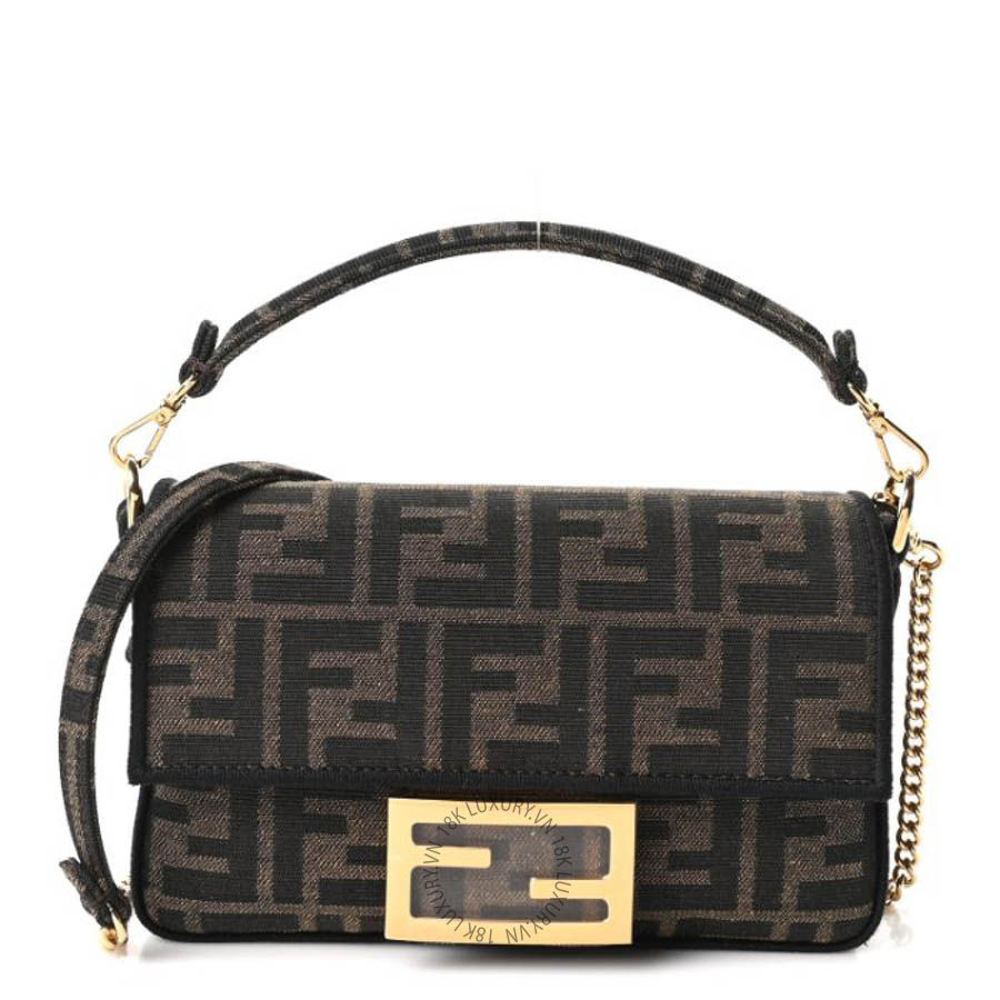 Túi xách đeo chéo mini Fendi Fabric Jacquard FF 1974 Mini Baguette Tobacco Moro Black TFD312